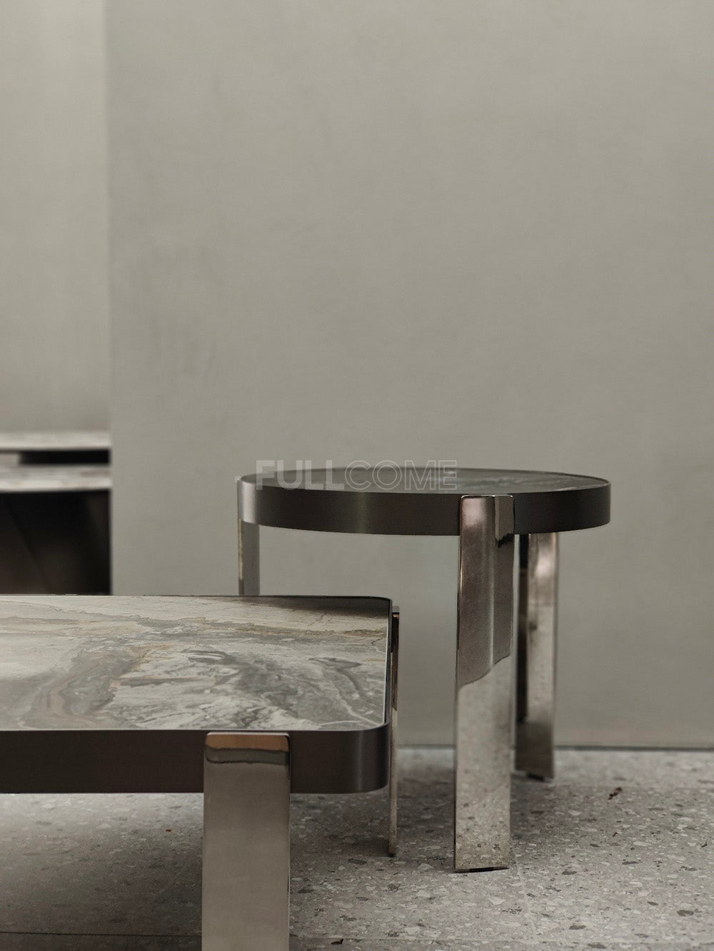 The Rounded-Corner Grey Stone Coffee Table