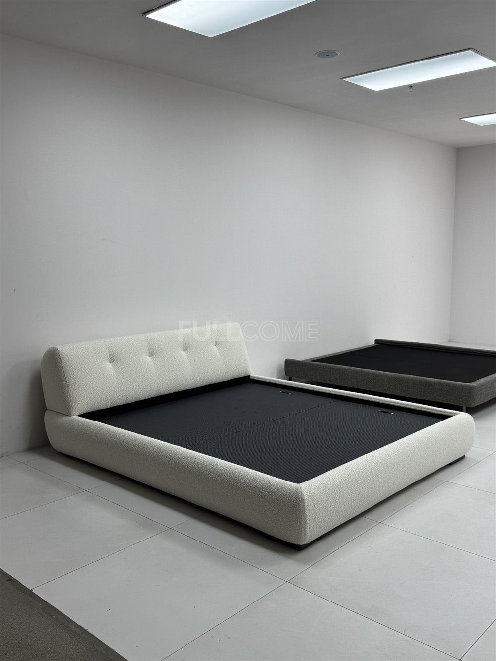 The Buttoned Boucle Platform Bed