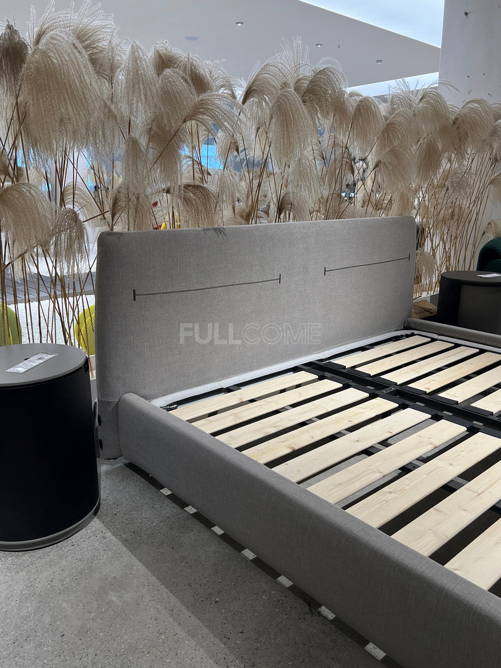 The Grey Banded Headboard Bed