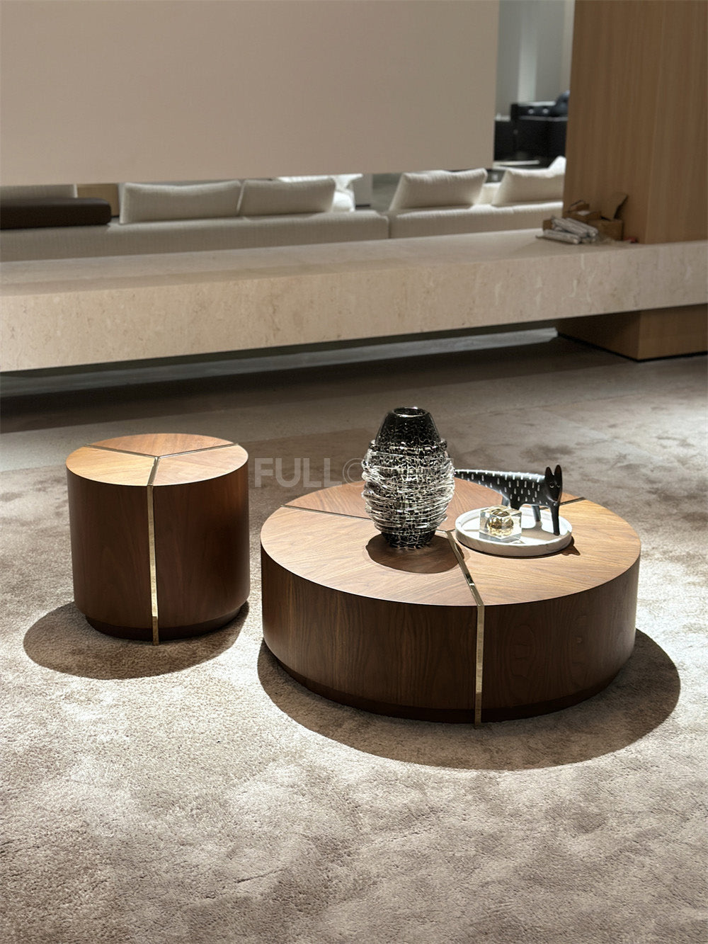 The Radial Inlay Drum Coffee Table