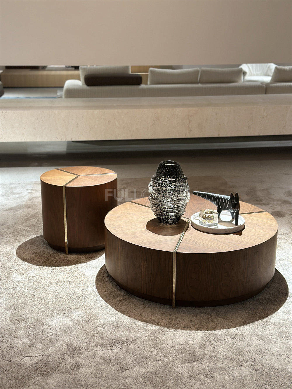 The Radial Inlay Drum Coffee Table