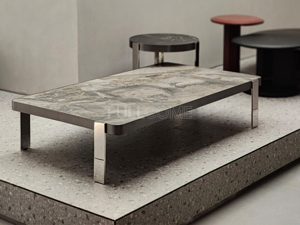 The Rounded-Corner Grey Stone Coffee Table