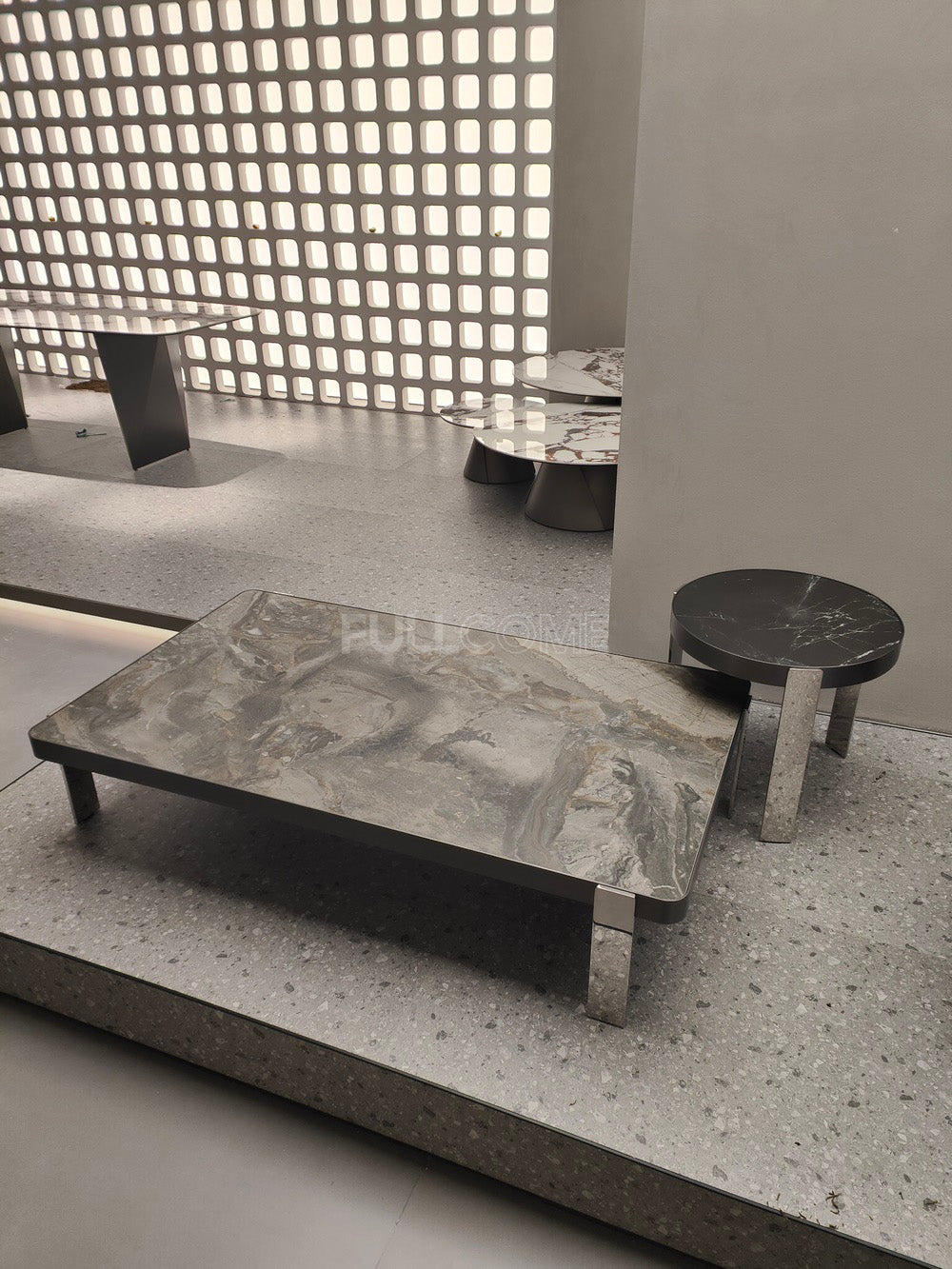 The Rounded-Corner Grey Stone Coffee Table