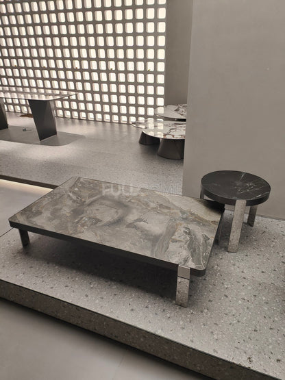 The Rounded-Corner Grey Stone Coffee Table