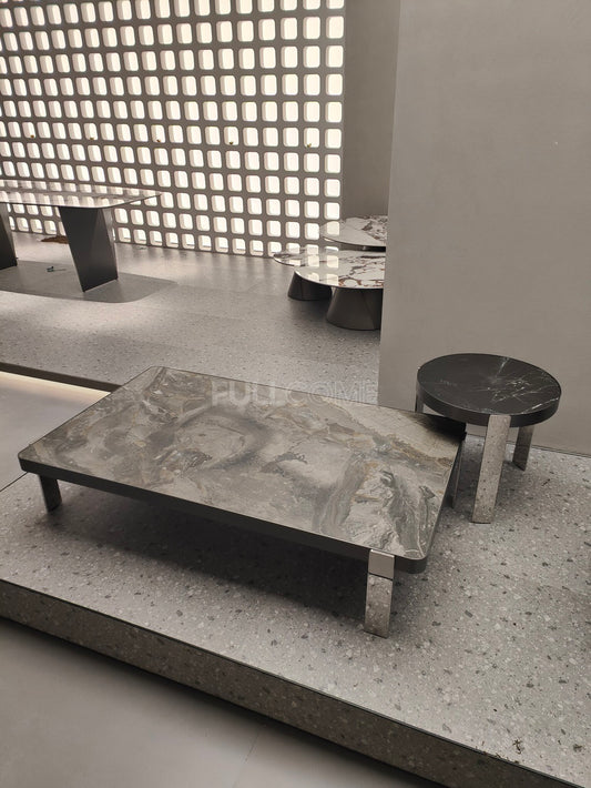 The Rounded-Corner Grey Stone Coffee Table