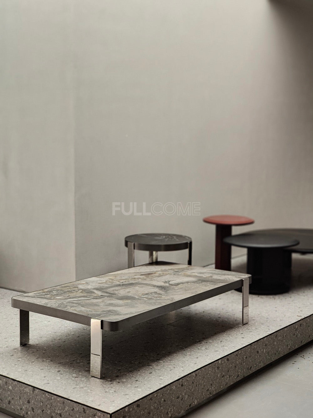 The Rounded-Corner Grey Stone Coffee Table