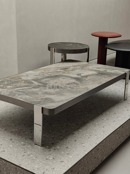 The Rounded-Corner Grey Stone Coffee Table