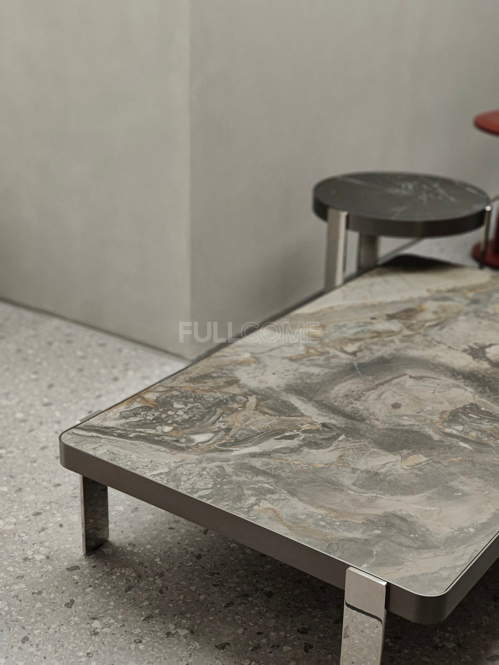 The Rounded-Corner Grey Stone Coffee Table