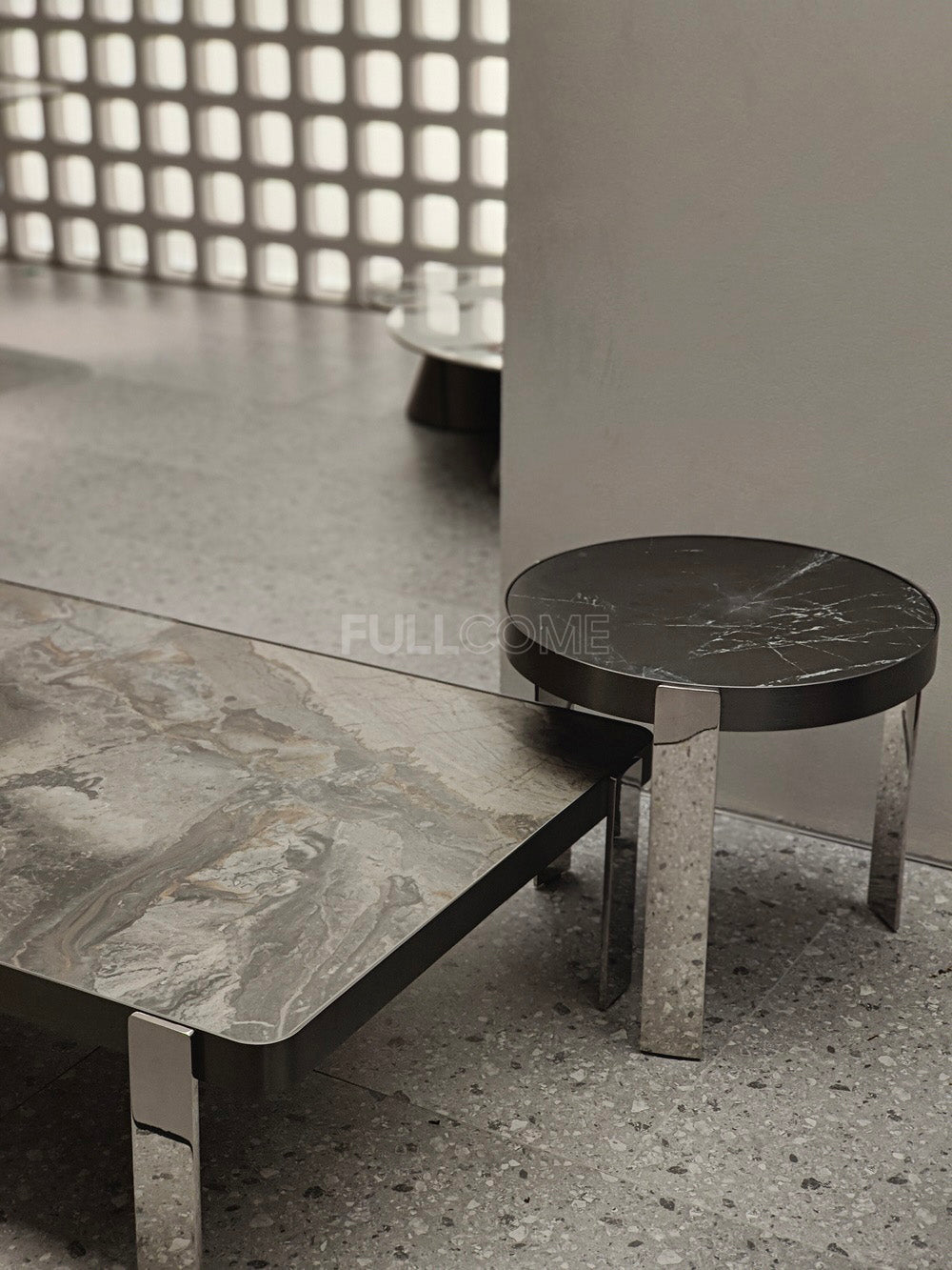 The Rounded-Corner Grey Stone Coffee Table