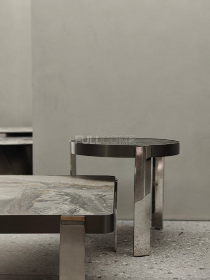 The Rounded-Corner Grey Stone Coffee Table