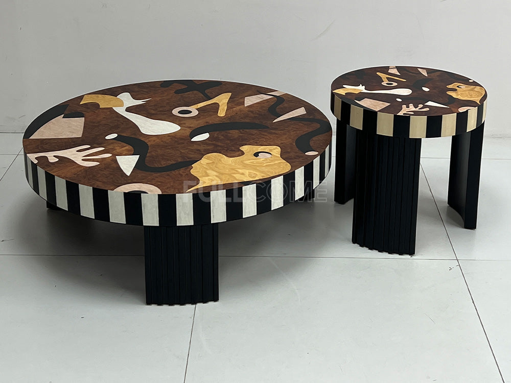 The Striped Burl Coffee Table Pair