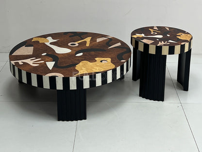 The Striped Burl Coffee Table Pair