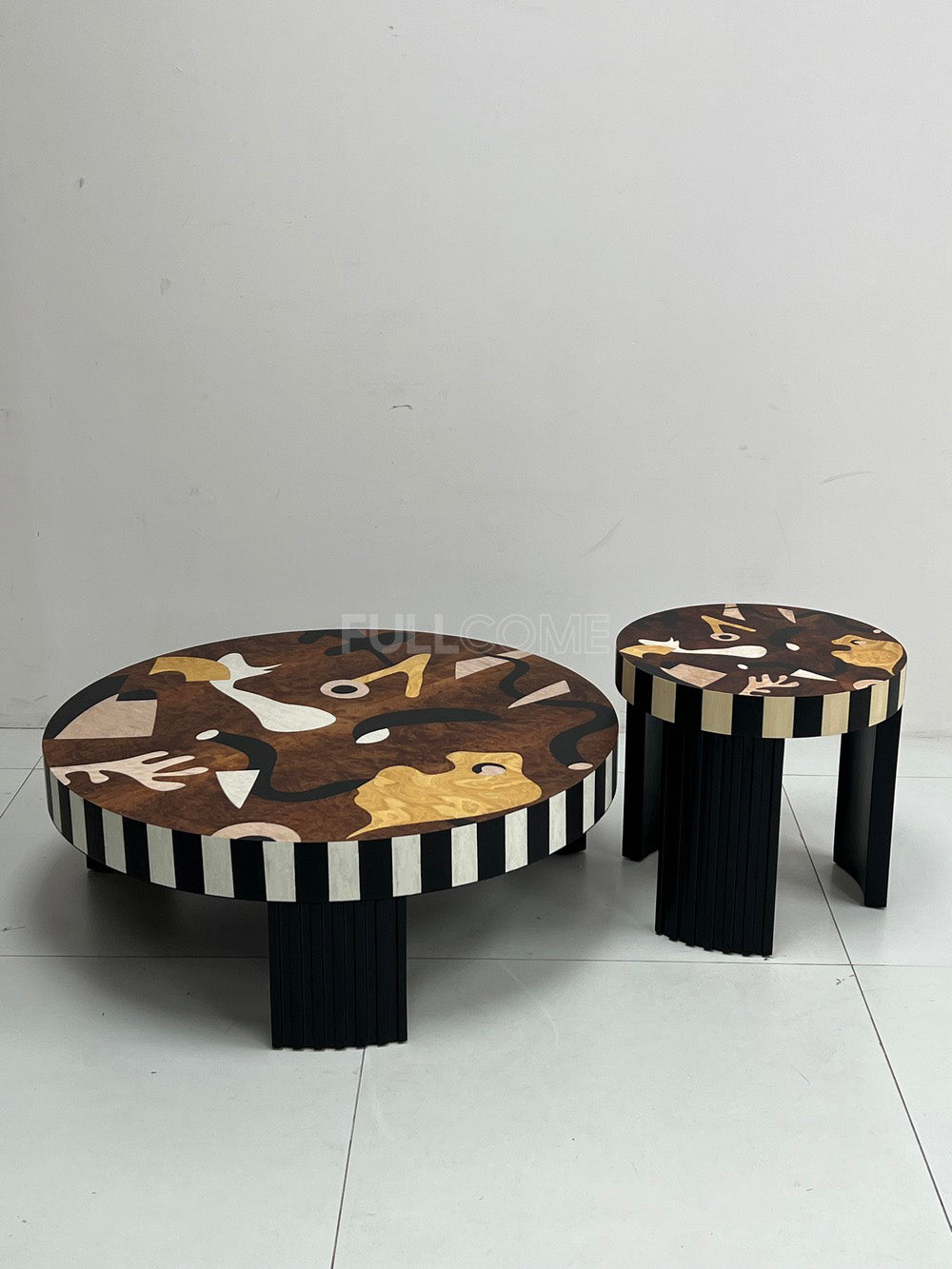 The Striped Burl Coffee Table Pair