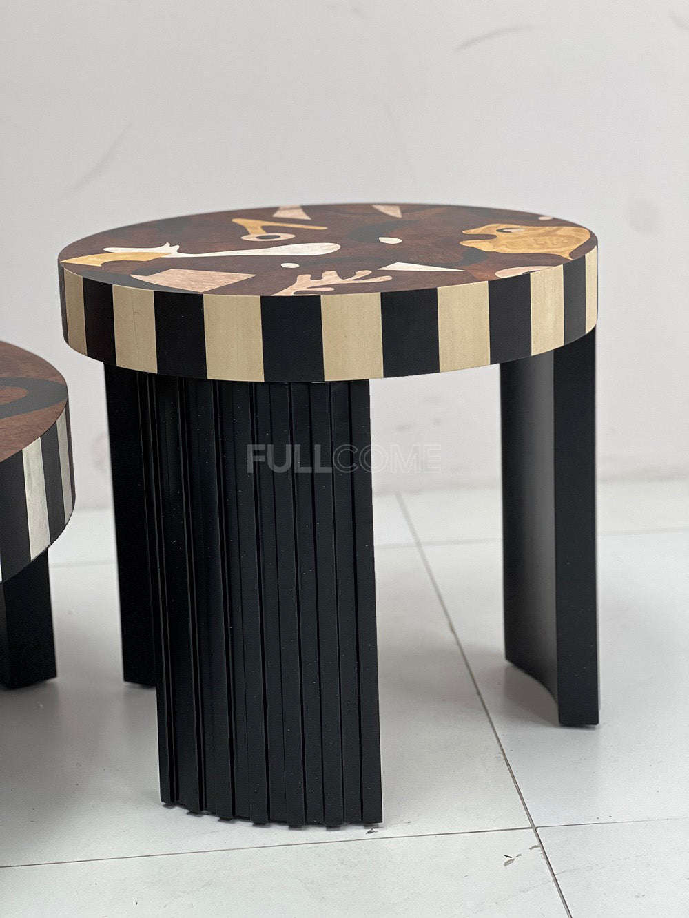 The Striped Burl Coffee Table Pair