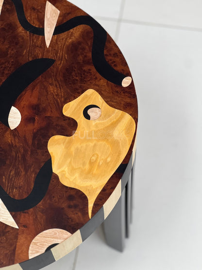 The Striped Burl Coffee Table Pair