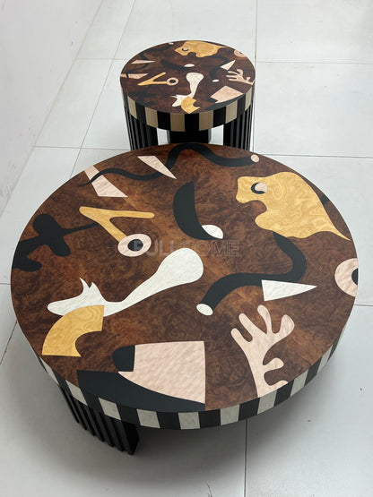 The Striped Burl Coffee Table Pair