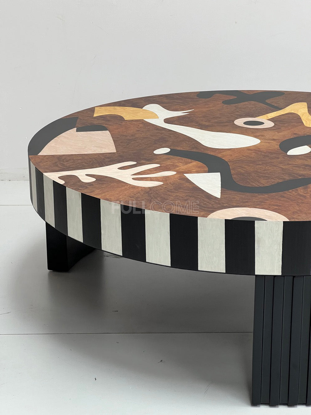 The Striped Burl Coffee Table Pair