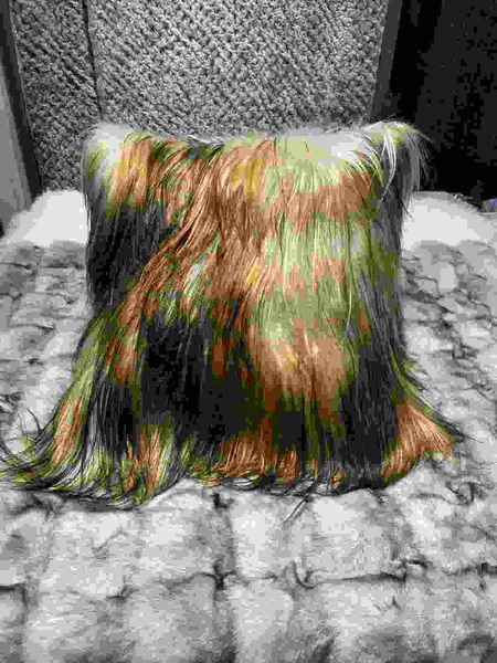 R5621BZ Golden Fleece Goat Whole Hide Dyed Coyote Color Throw Pillow
