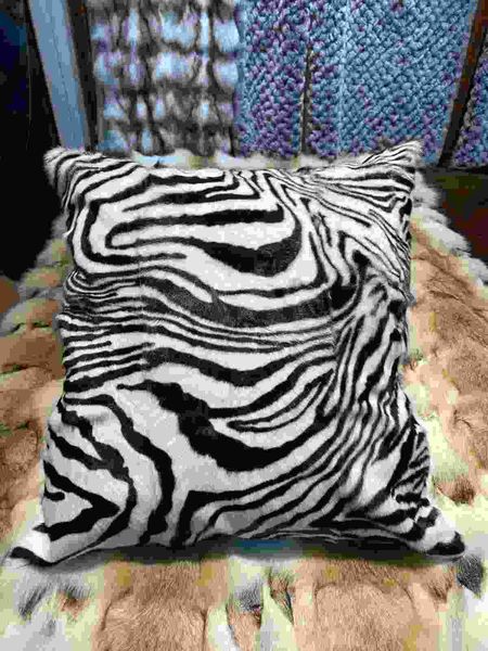 R5617BZ Small Goat Whole Hide Dyed Zebra Pattern Throw Pillow