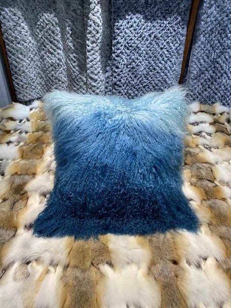 R5611BZ Mongolian Sheep Throw Pillow (Blue Dip-Dyed)