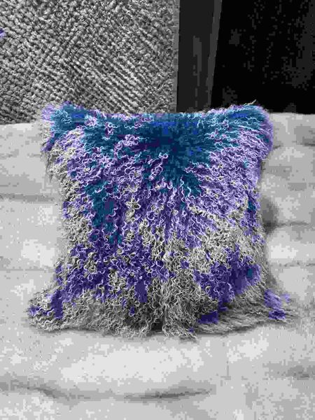 R5608BZ Mongolian Sheep Throw Pillow (Blue and White)